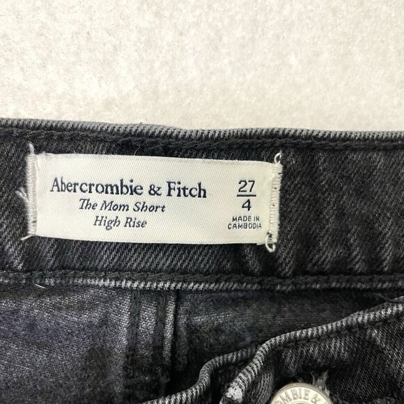 Abercrombie & Fitch High Rise Mom Jean Denim Shorts Distressed Black size 4/27 - Picture 3 of 4